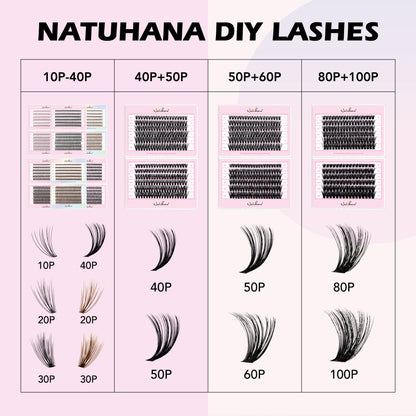 NATUHANA 20D 30D 40D 50D 60D 80D Cluster Eyelashes DIY Individual Lashes Russian Premade Volume Fan Faux Cils for Makeup Tool
