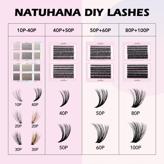 NATUHANA 20D 30D 40D 50D 60D 80D Cluster Eyelashes DIY Individual Lashes Russian Premade Volume Fan Faux Cils for Makeup Tool