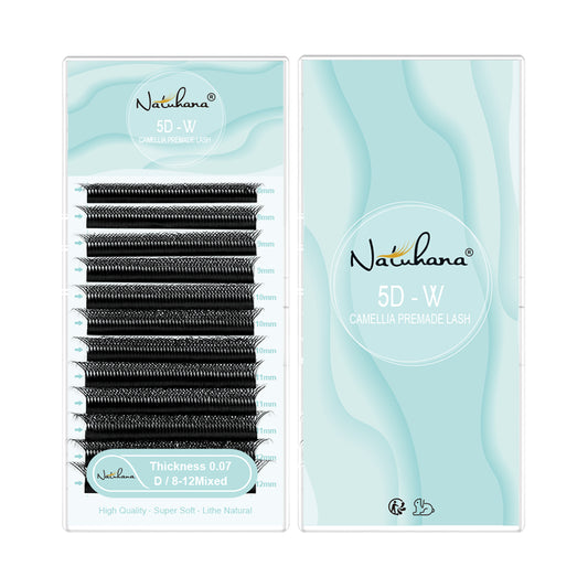 NATUHANA W-shaped 5D Camellia Premade Volume Fan Lashes 0.07mm C D Curl Lashes Natural Soft False Eyelashes for Makeup